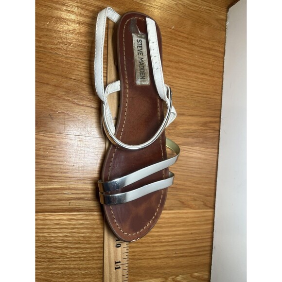 Steve Madden Sandals Womens Silver Metallic White Strappy Slingback Open Toe - Picture 9 of 9